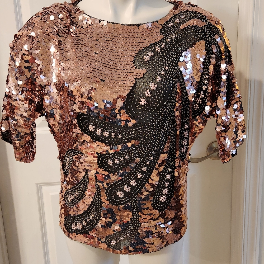 Stunning vintage Oleg Cassini small blouse with sequins and pearls